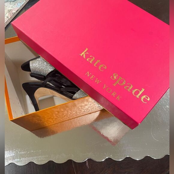 Kate Spade New York Ivy Silver Fine Glitter Black Heels Size 9 NWT - Picture 13 of 14
